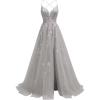 imageTulle Lace Appliques Prom Dresses Long Ball Gown for Women Spaghetti Straps Corset Backless Evening DressSilver