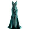 imageV Neck Satin Prom Dresses Long 2025 Mermaid Beaded Formal Dresses Pleated Evening Party Gown with SlitTeal