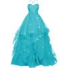 imagehomdor Lace Appliques Tulle Prom Dresses Long Spaghetti Straps Layered Quinceanera Dresses Sweetheart Ball GownsAqua
