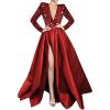 imagehomdor Long Sleeve Sequin Prom Dresses for Women Sparkly Formal Evening Dress Satin Wedding Dress with SlitWine Red