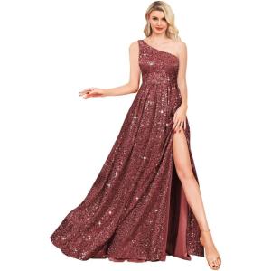 imageOne Shoulder Sequin Prom Dresses for Women Aline Plus Size Ball Gown Sparkly Formal Evening GownsBurgundy