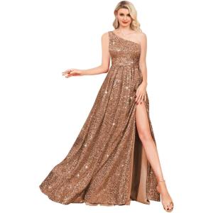 imageOne Shoulder Sequin Prom Dresses for Women Aline Plus Size Ball Gown Sparkly Formal Evening GownsDusty Rose