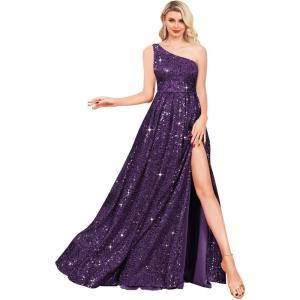 imageOne Shoulder Sequin Prom Dresses for Women Aline Plus Size Ball Gown Sparkly Formal Evening GownsGrape