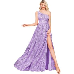 imageOne Shoulder Sequin Prom Dresses for Women Aline Plus Size Ball Gown Sparkly Formal Evening GownsLilac