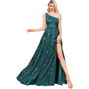 imageOne Shoulder Sequin Prom Dresses for Women Aline Plus Size Ball Gown Sparkly Formal Evening GownsPeacock
