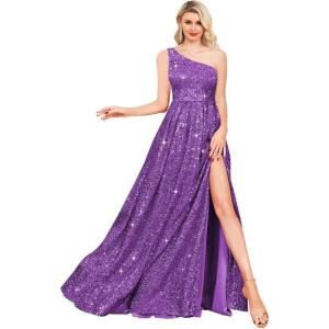 imageOne Shoulder Sequin Prom Dresses for Women Aline Plus Size Ball Gown Sparkly Formal Evening GownsPurple