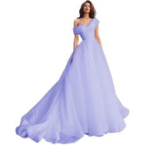 imageOne Shoulder Tulle Prom Dresses Long Quinceanera Dress Ball Gown Organza Puffy Wedding Dresses for BrideLavender