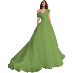 imageOne Shoulder Tulle Prom Dresses Long Quinceanera Dress Ball Gown Organza Puffy Wedding Dresses for BrideOlive