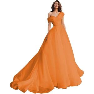 imageOne Shoulder Tulle Prom Dresses Long Quinceanera Dress Ball Gown Organza Puffy Wedding Dresses for BrideOrange