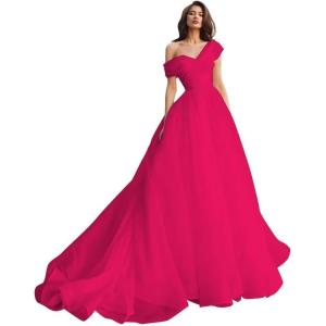 imageOne Shoulder Tulle Prom Dresses Long Quinceanera Dress Ball Gown Organza Puffy Wedding Dresses for BrideRose Red