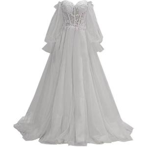 imagePuffy Sleeve Tulle Prom Dresses Off The Shoulder Ball Gown Sweetheart A Line Formal Evening GownsSilver