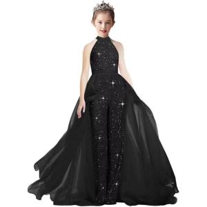 imageRomper Jumpsuits Pageant Gowns Halter Kids Party Prom Ball Gowns Formal DressesBlack