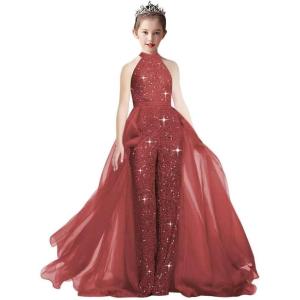 imageRomper Jumpsuits Pageant Gowns Halter Kids Party Prom Ball Gowns Formal DressesBurgundy