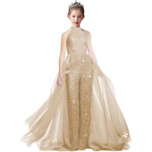 imageRomper Jumpsuits Pageant Gowns Halter Kids Party Prom Ball Gowns Formal DressesChampagne