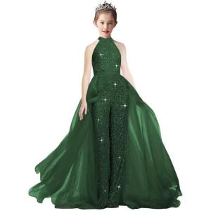 imageRomper Jumpsuits Pageant Gowns Halter Kids Party Prom Ball Gowns Formal DressesEmerald Green