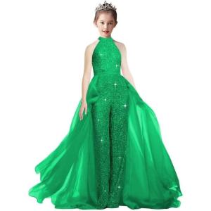 imageRomper Jumpsuits Pageant Gowns Halter Kids Party Prom Ball Gowns Formal DressesGreen