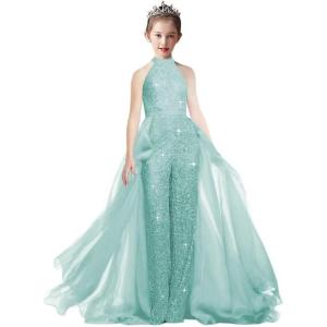 imageRomper Jumpsuits Pageant Gowns Halter Kids Party Prom Ball Gowns Formal DressesIce Blue