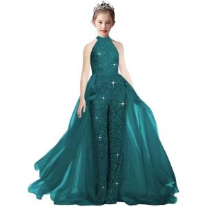 imageRomper Jumpsuits Pageant Gowns Halter Kids Party Prom Ball Gowns Formal DressesPeacock