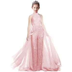 imageRomper Jumpsuits Pageant Gowns Halter Kids Party Prom Ball Gowns Formal DressesPink