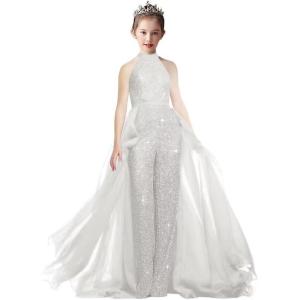 imageRomper Jumpsuits Pageant Gowns Halter Kids Party Prom Ball Gowns Formal DressesWhite