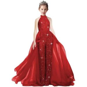 imageRomper Jumpsuits Pageant Gowns Halter Kids Party Prom Ball Gowns Formal DressesWine Red