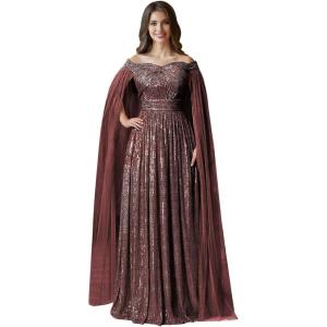 imageSequin Formal Dresses for Women Off Shoulder Prom Dresses for Womens Ball Gown Evening Dresses with CapeBurgundy