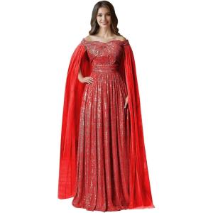 imageSequin Formal Dresses for Women Off Shoulder Prom Dresses for Womens Ball Gown Evening Dresses with CapeRed