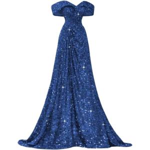 imageSequin Off Shoulder Prom Dresses Mermaid Ball Gown Sweetheart Evening Gown Long for WomenBlue