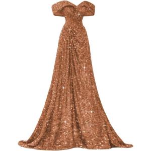 imageSequin Off Shoulder Prom Dresses Mermaid Ball Gown Sweetheart Evening Gown Long for WomenBrown