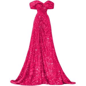 imageSequin Off Shoulder Prom Dresses Mermaid Ball Gown Sweetheart Evening Gown Long for WomenHot Pink