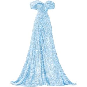 imageSequin Off Shoulder Prom Dresses Mermaid Ball Gown Sweetheart Evening Gown Long for WomenLight Blue