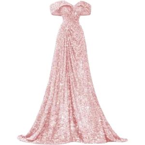 imageSequin Off Shoulder Prom Dresses Mermaid Ball Gown Sweetheart Evening Gown Long for WomenPink