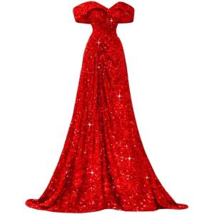 imageSequin Off Shoulder Prom Dresses Mermaid Ball Gown Sweetheart Evening Gown Long for WomenRed