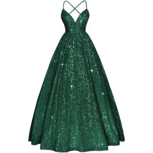 imageSpaghetti Straps Prom Dress Sequin Aline Evening Gown Sparkly Plus Size Ball Gown Wedding Formal DressesEmerald Green