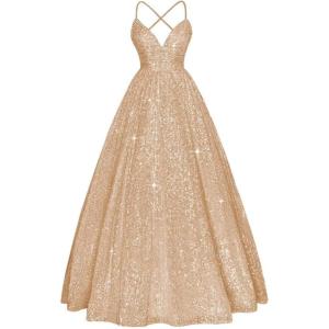 imageSpaghetti Straps Prom Dress Sequin Aline Evening Gown Sparkly Plus Size Ball Gown Wedding Formal DressesRose Gold