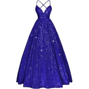 imageSpaghetti Straps Prom Dress Sequin Aline Evening Gown Sparkly Plus Size Ball Gown Wedding Formal DressesRoyal Blue