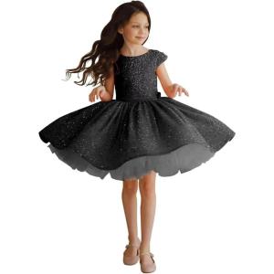 imageTutu Pageant Gowns Sequin Flower Girl Dress Short Princess Dress Ball GownBlack