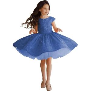 imageTutu Pageant Gowns Sequin Flower Girl Dress Short Princess Dress Ball GownBlue