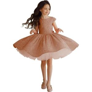 imageTutu Pageant Gowns Sequin Flower Girl Dress Short Princess Dress Ball GownBrown