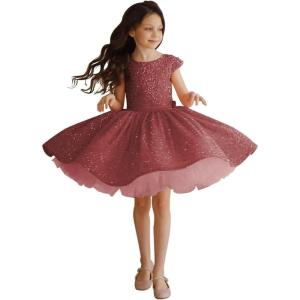 imageTutu Pageant Gowns Sequin Flower Girl Dress Short Princess Dress Ball GownBurgundy