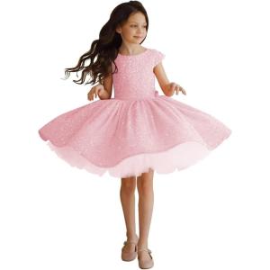 imageTutu Pageant Gowns Sequin Flower Girl Dress Short Princess Dress Ball GownDusty Pink