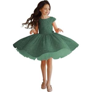imageTutu Pageant Gowns Sequin Flower Girl Dress Short Princess Dress Ball GownEmerald Green