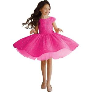 imageTutu Pageant Gowns Sequin Flower Girl Dress Short Princess Dress Ball GownHot Pink