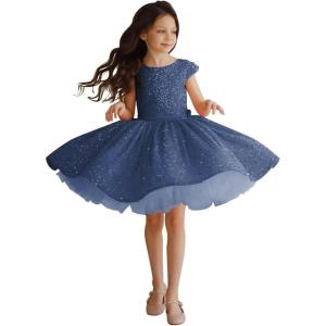 imageTutu Pageant Gowns Sequin Flower Girl Dress Short Princess Dress Ball GownNavy