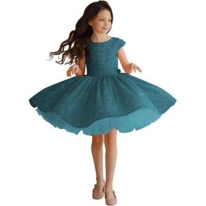 imageTutu Pageant Gowns Sequin Flower Girl Dress Short Princess Dress Ball GownPeacock