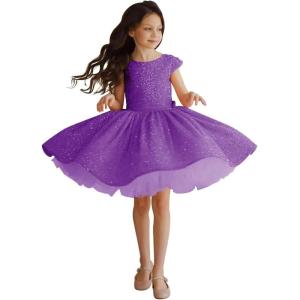 imageTutu Pageant Gowns Sequin Flower Girl Dress Short Princess Dress Ball GownPurple