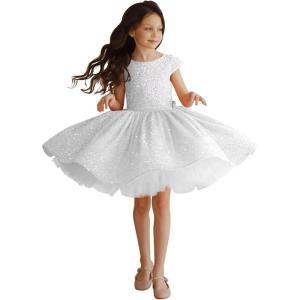 imageTutu Pageant Gowns Sequin Flower Girl Dress Short Princess Dress Ball GownWhite