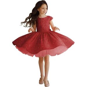 imageTutu Pageant Gowns Sequin Flower Girl Dress Short Princess Dress Ball GownWine