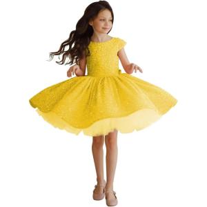 imageTutu Pageant Gowns Sequin Flower Girl Dress Short Princess Dress Ball GownYellow