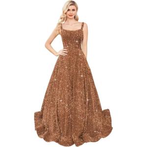 imagehomdor Sequin Prom Dresses Long A Line Ball Gowns for Women Sparkly Spaghetti Straps Formal DressDusty Rose